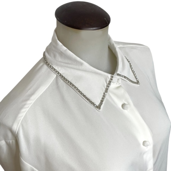 NWT White Blouse With Diamond Studs On Collar 🤍 - Picture 3 of 12